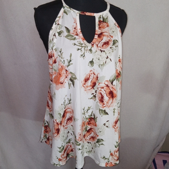 First Love Floral Halter Top - White and Pink - Picture 1 of 8